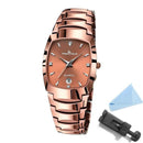 Relógio masculino aço inoxidável rosé com pulseira integrada e marcadores de diamante