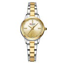Relógio feminino bicolor prata e dourado com pulseira em aço inoxidável