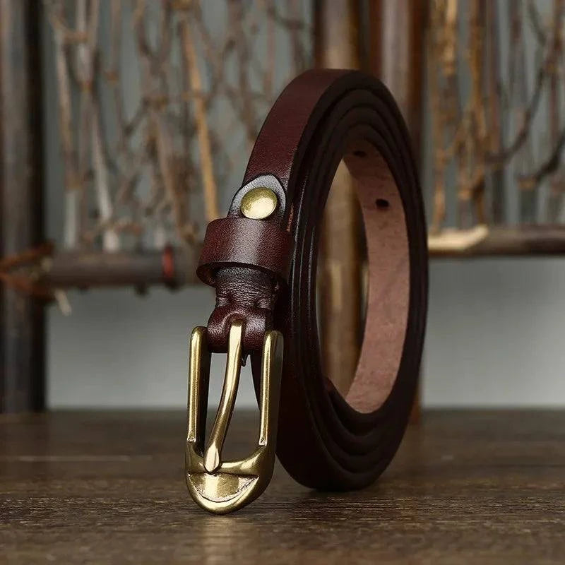 Cinto Feminino Vintage em Couro Genuíno Café - Zellum