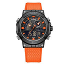 Relógio masculino NaviForce híbrido analógico-digital caixa preta pulseira laranja