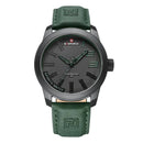 Relógio masculino com caixa cinza e pulseira de couro verde