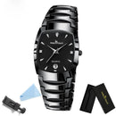 Relógio executivo masculino aço inoxidável preto com pulseira de metal e mostrador retangular