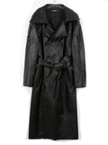 Sobretudo Masculino de Couro Longo Preto Preto - Zellum