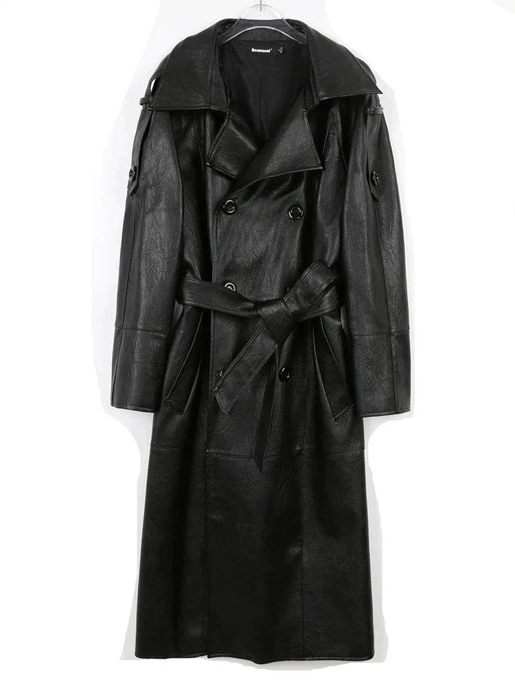 Sobretudo Masculino de Couro Longo Preto Preto - Zellum