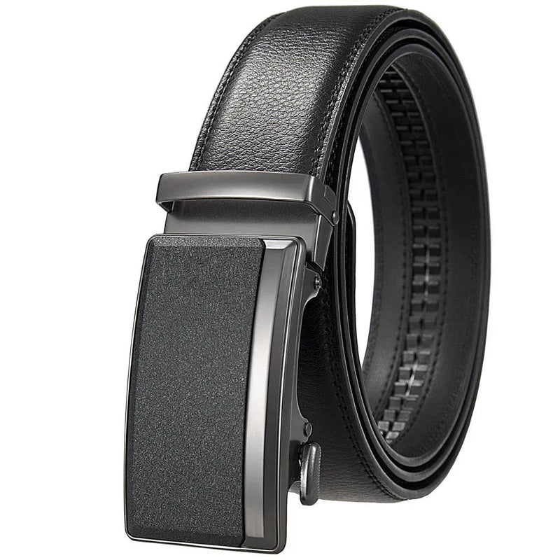 Cinto de couro genuíno masculino marrom escuro com fivela elegante.