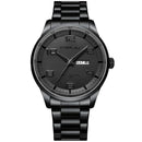 Relógio social masculino com caixa e pulseira em aço inox preto
