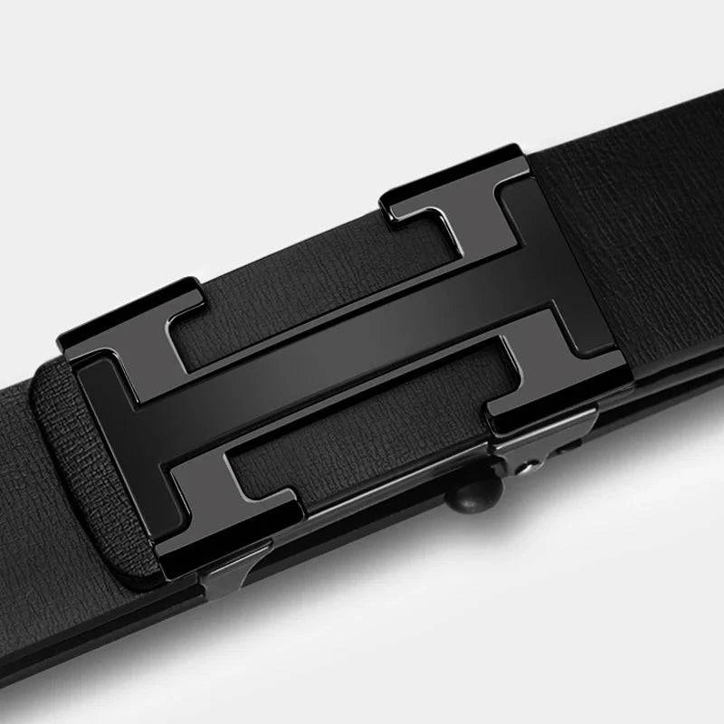 Alt text: Cinto de Couro Legítimo Masculino Automático Strap Marrom Escuro