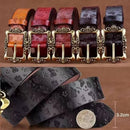 Cintos de couro genuíno feminino com fivelas ornamentadas e relevo de borboletas, cores variadas de marrom a preto