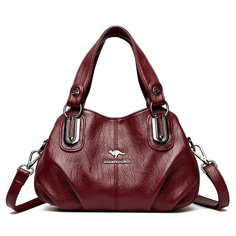 "Bolsa feminina de couro legítimo preto com alça dupla elegante."
