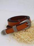 Cinto Feminino Feito em Couro Fino Estilo Western Camel - Zellum