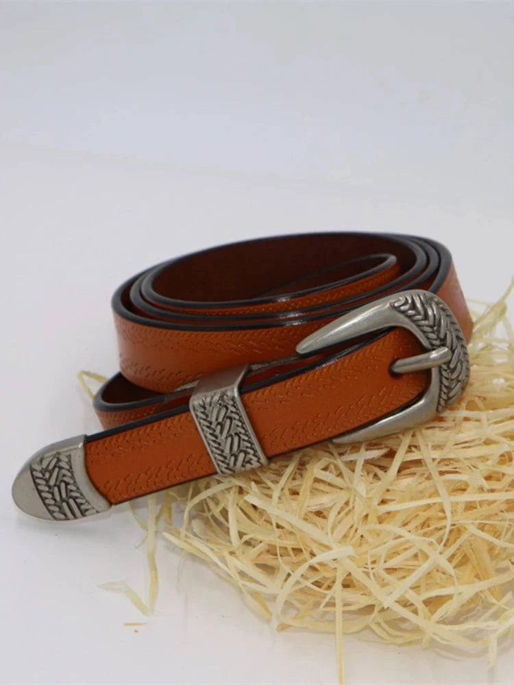 Cinto Feminino Feito em Couro Fino Estilo Western Camel - Zellum