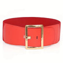 Cinto feminino vermelho largura extra com fivela dourada