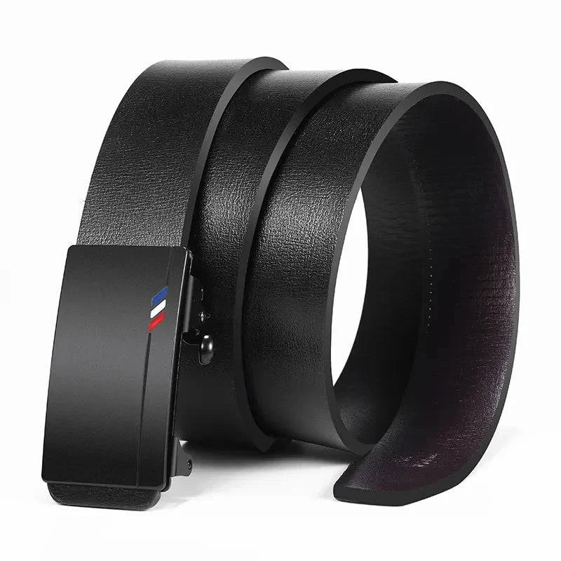 Alt text: Cinto de Couro Masculino Alpha marrom escuro elegante.