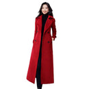 Sobretudo feminino longo vermelho em lã com duplo fechamento