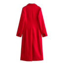 Sobretudo feminino longo vermelho com abotoamento nos punhos