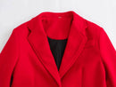 Sobretudo feminino longo vermelho com lapelas