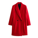 Sobretudo longo vermelho feminino com abotoamento duplo
