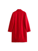 Sobretudo longo feminino vermelho em lã, vista posterior