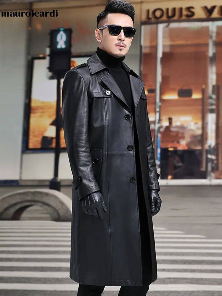 Sobretudo Masculino Longo Feito em Couro Preto - Zellum