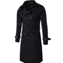 Sobretudo trench coat preto duplo com cinto e botões