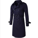 Trench coat azul-marinho médio com lapela, dupla-breasted e cinto ajustável