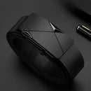Cinto de couro masculino com fivela automática geométrica