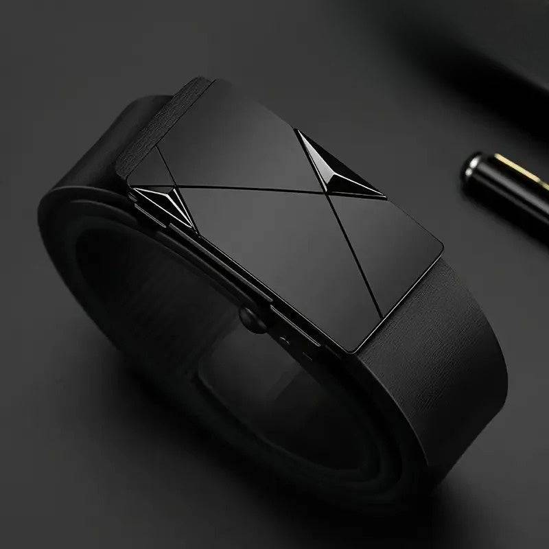 Alt text: Cinto de couro genuíno masculino London marrom escuro.