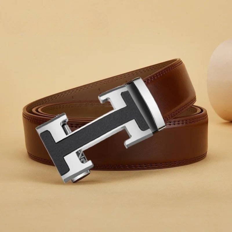 Alt text: "Cinto de Couro Genuíno Masculino Formal Marrom Escuro"