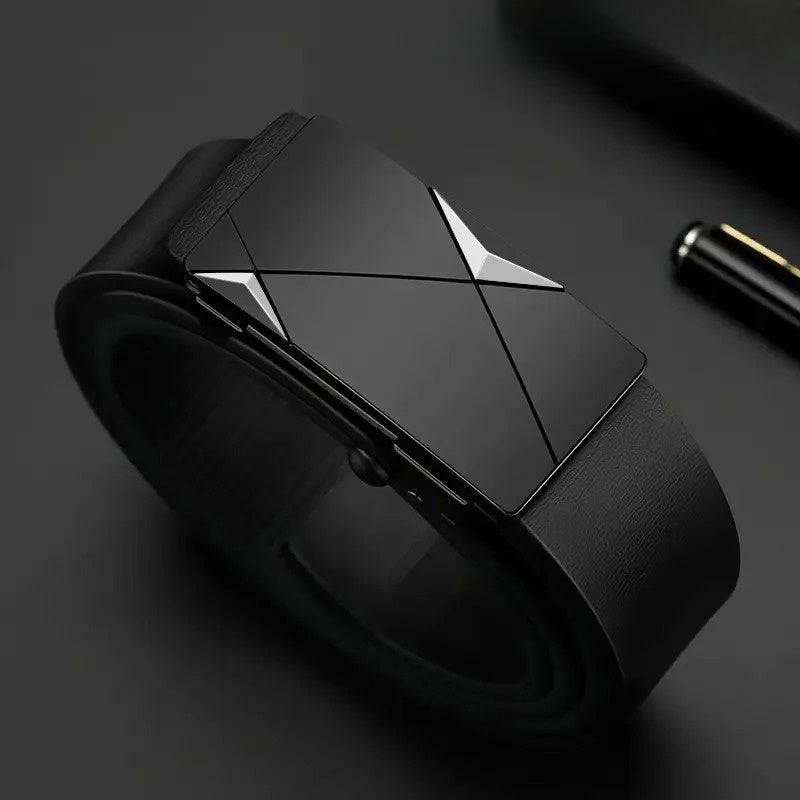 Alt text: Cinto de couro genuíno masculino London marrom escuro.