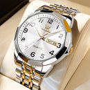 Relógio masculino Olevs aço inox com pulseira bicolor prata e dourado