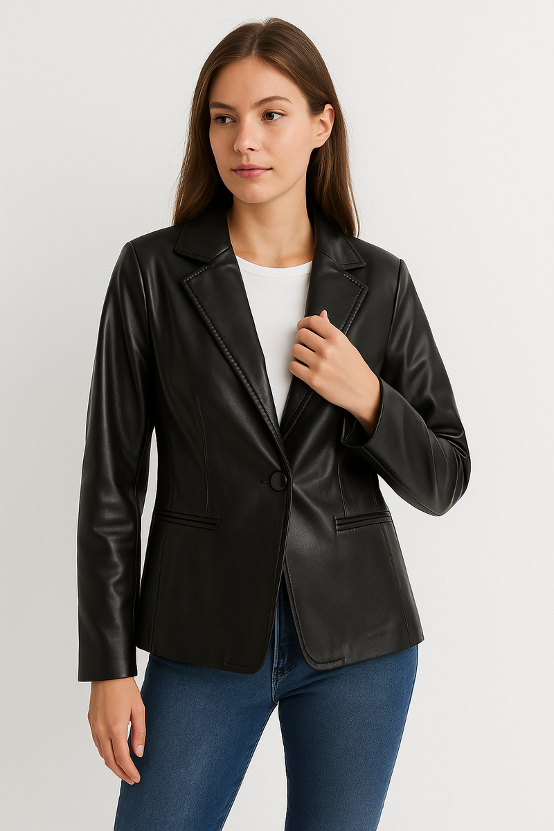 Blazer Feminino de Couro Slim