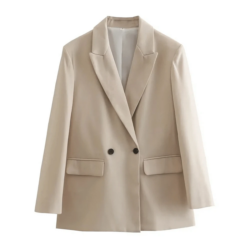 Foto frontal do blazer feminino Casual Suits bege sobre fundo branco