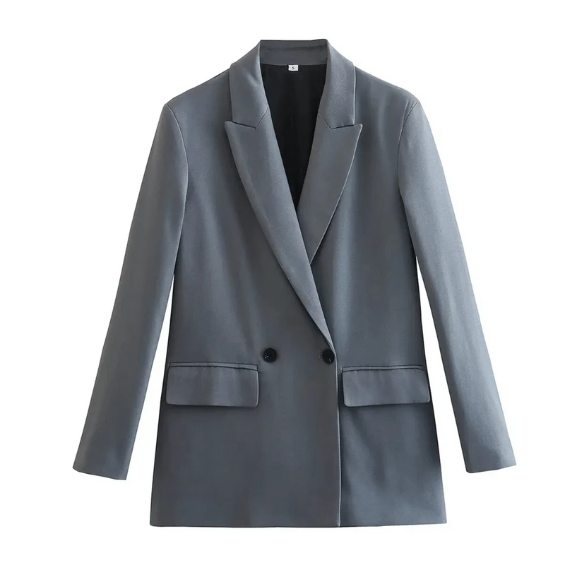 Foto frontal do blazer feminino Casual Suits cinza sobre fundo branco