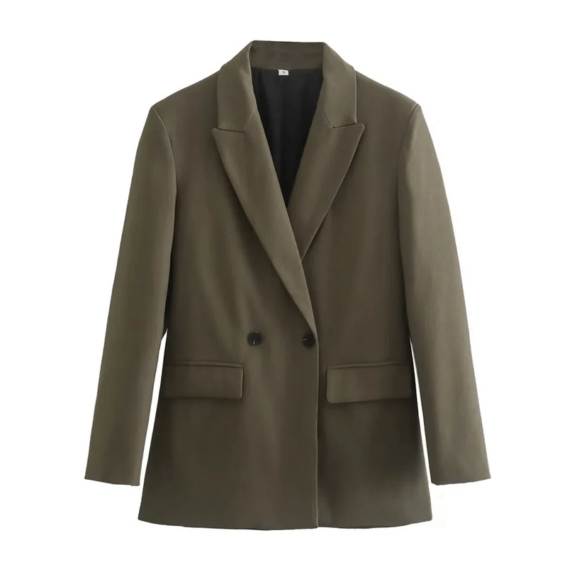 Foto frontal do blazer feminino Casual Suits khaki sobre fundo branco