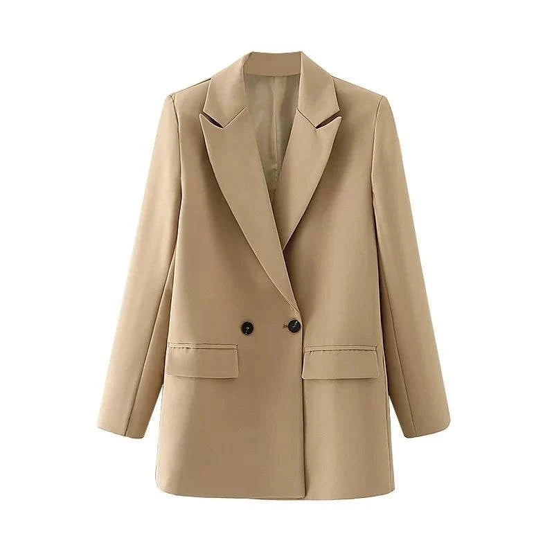 Blazer feminino social básico caqui elegante no cabide