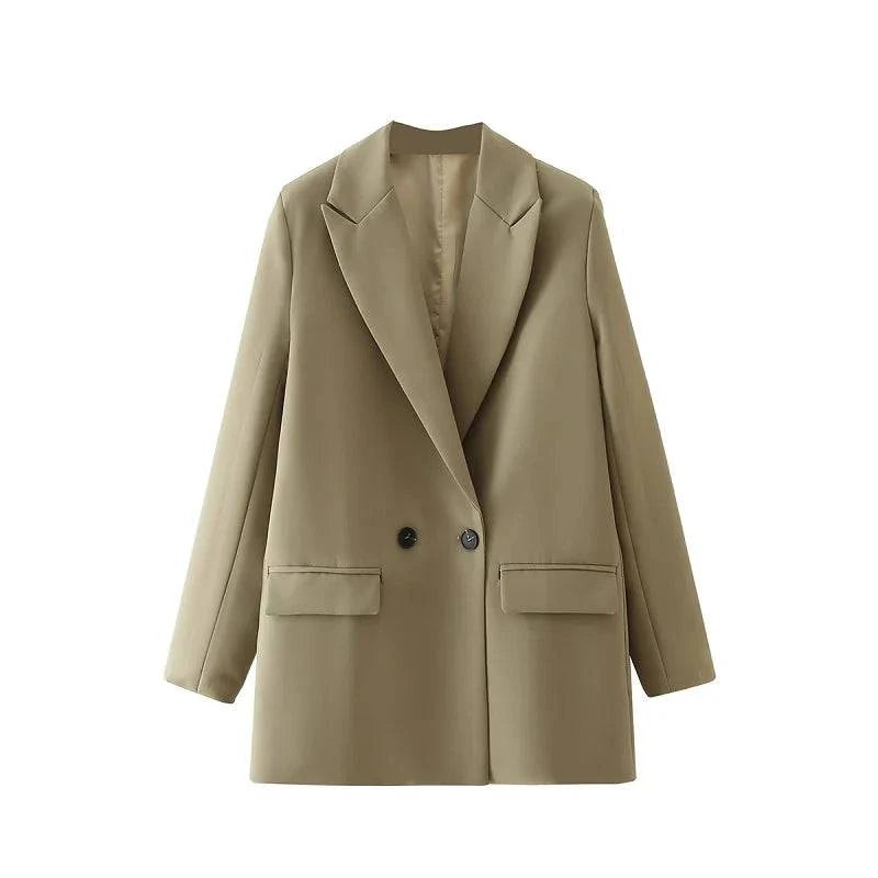 Blazer feminino social básico khaki claro de alfaiataria