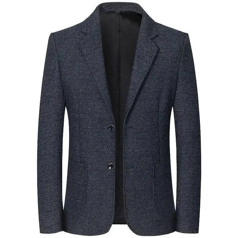 Blazer masculino slim xadrez cinza escuro com dois botões, frontal sem modelo
