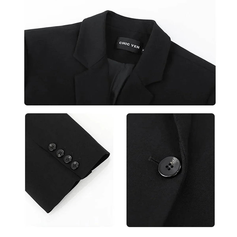 Blazer social feminino preto ChicVen em vista frontal para catálogo