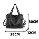 Bolsa feminina de couro preta com alças duplas, 36x30x12cm
