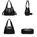 Bolsa de couro preta Luxe Essence em quatro ângulos: frontal, lateral, traseira e inferior