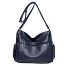 Bolsa de ombro azul marinho com bolsos com zíper e alça ajustável
