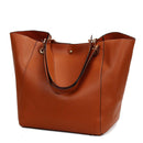 Bolsa tote feminina de couro marrom com alças duplas
