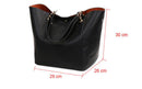 Bolsa tote feminina de couro preta com interior marrom contrastante, 29x30x26cm