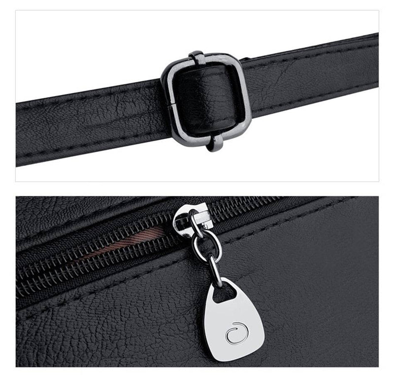 Bolsa Feminina Estruturada Transversal preta. Detalhes de fivela ajustável da alça e zíper com puxador metálico exclusivo. Qualidade e estilo.
