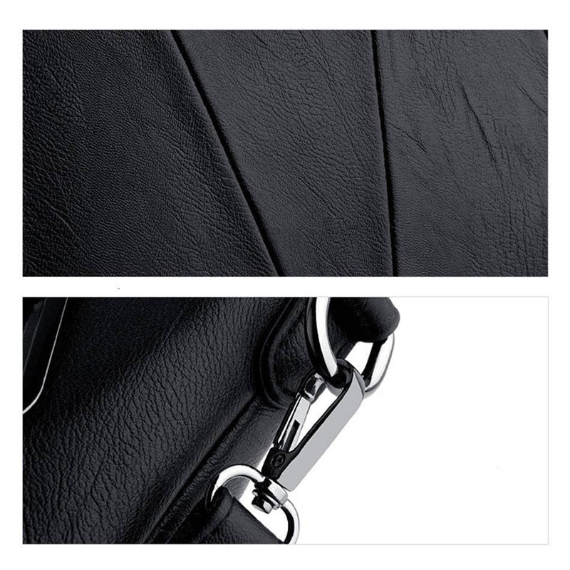 Bolsa Feminina Estruturada Transversal preta. Detalhes de couro sintético texturizado e ferragens metálicas prateadas. Acabamento de alta qualidade.