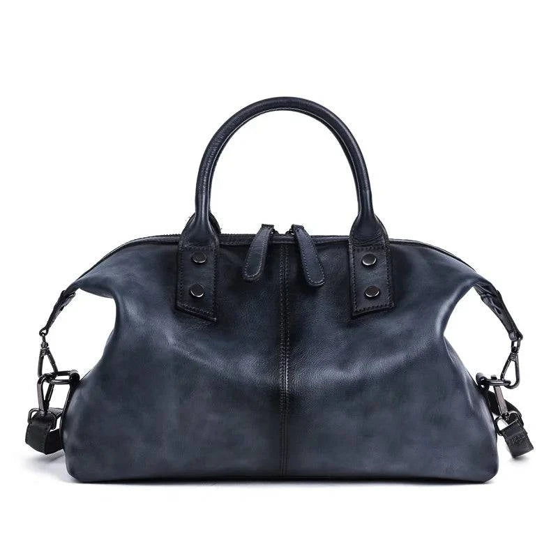 Bolsa Feminina Estruturada Legítimo Donna grafite, couro vintage, zíperes frontais. Design espaçoso e sofisticado.