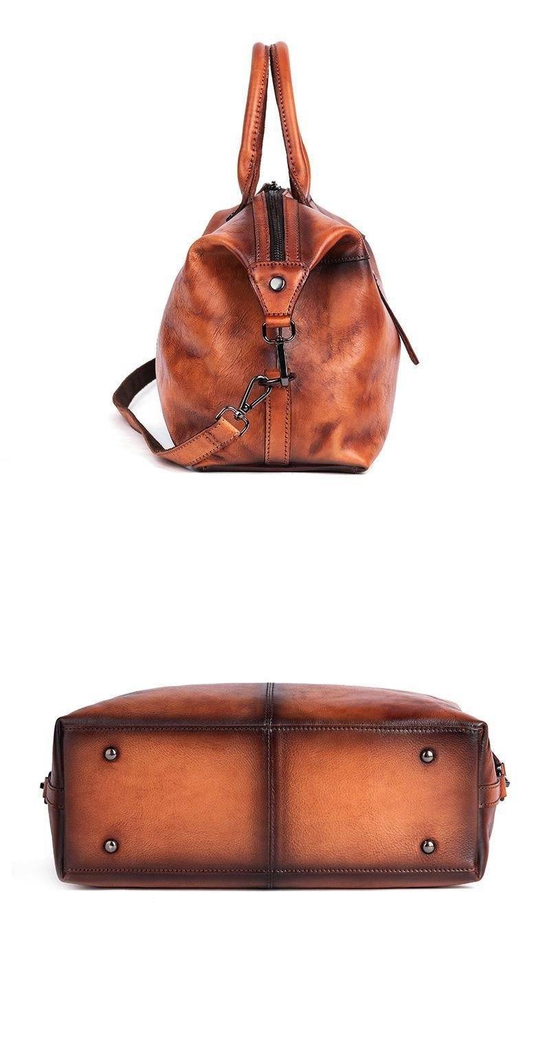 Bolsa Feminina Estruturada Legítimo Donna marrom, couro vintage. Vistas topo e base com pés de proteção. Design espaçoso.