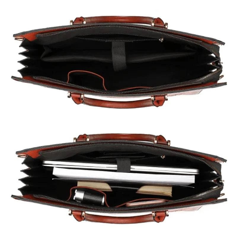 Bolsa Feminina Tote Couro Legítimo Imperix terracota. Interior espaçoso, ideal para laptop, livros e itens diários. Divisórias e organização. Funcional e elegante.