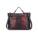 Bolsa tote couro vermelho e preto com efeito vintage, puxadores de ombro e bolso com zíper