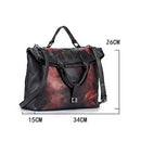 Bolsa tote de couro preto e vermelho com alça de mão, 34x26x15cm